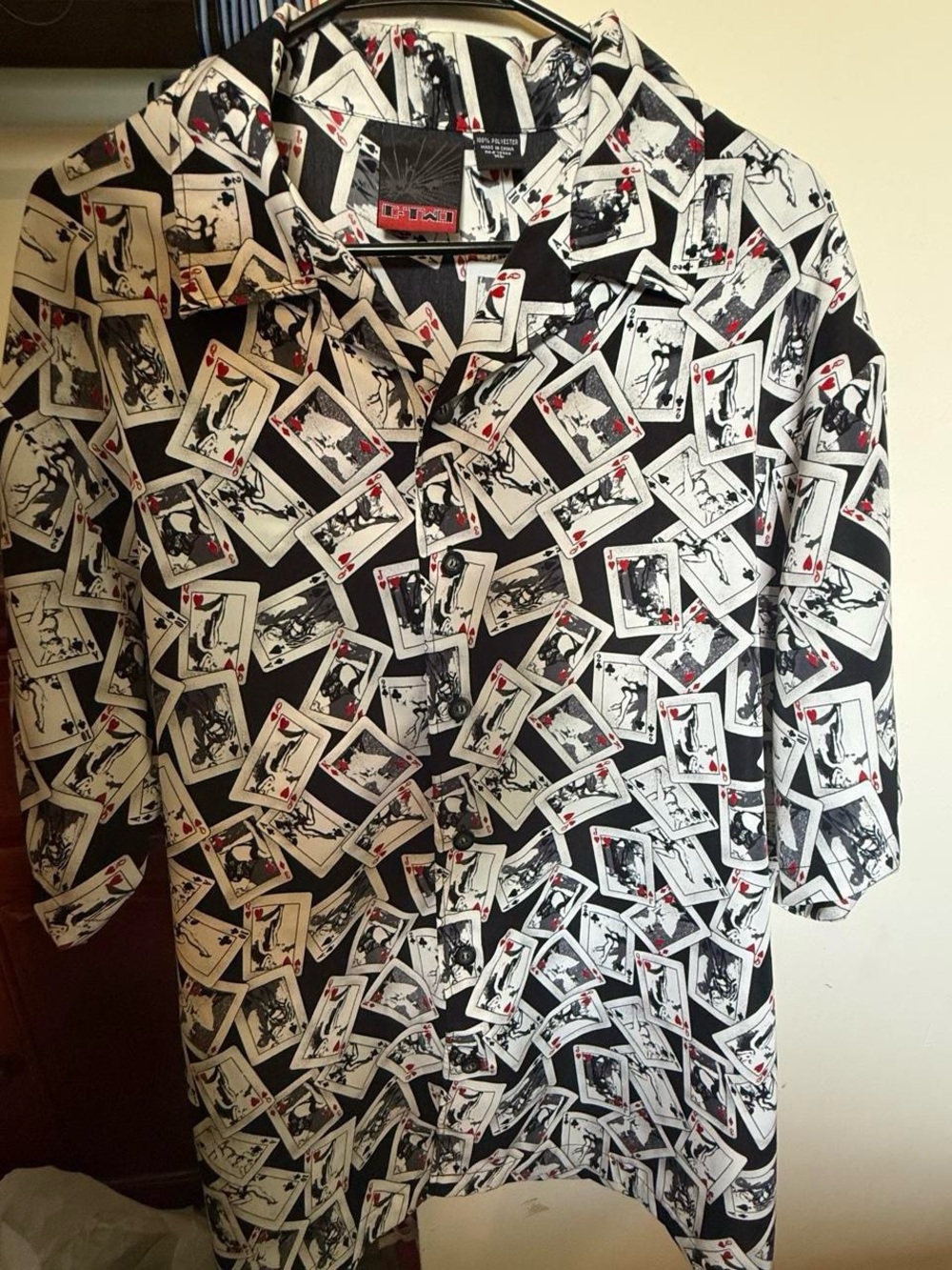 Black Playing Card Print Button-Down Shirt